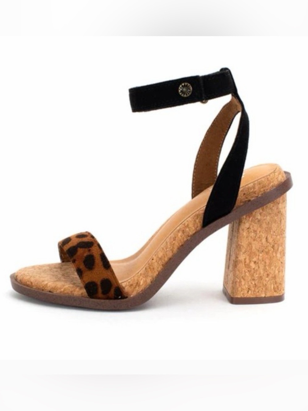 Yellow Box Black & Leopard Cork Block Heel Wedge Sandals